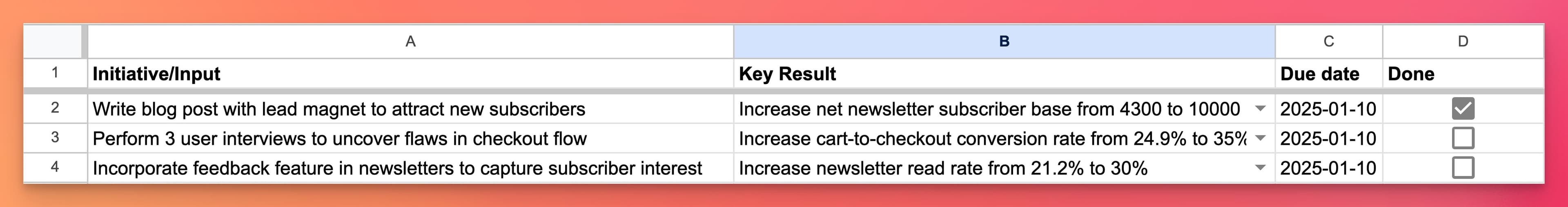 list of okr tasks
